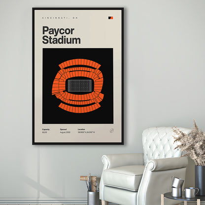 Cincinnati Bengals Stadium Print, Paycor Stadium Print, Man Cave Gift, Floating Framed Canvas Print Wall Art