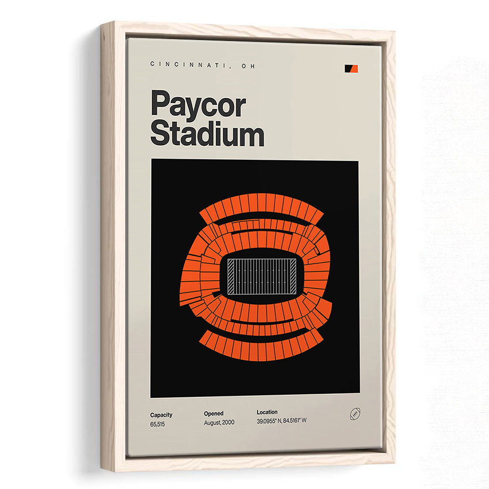 Cincinnati Bengals Stadium Print, Paycor Stadium Print, Man Cave Gift, Floating Framed Canvas Print Wall Art