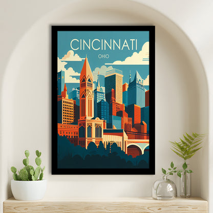 Cincinnati Ohio Retro Art Print, Cincinnati City Wall Art, Framed Art Print, Picture Framed, Painting Art