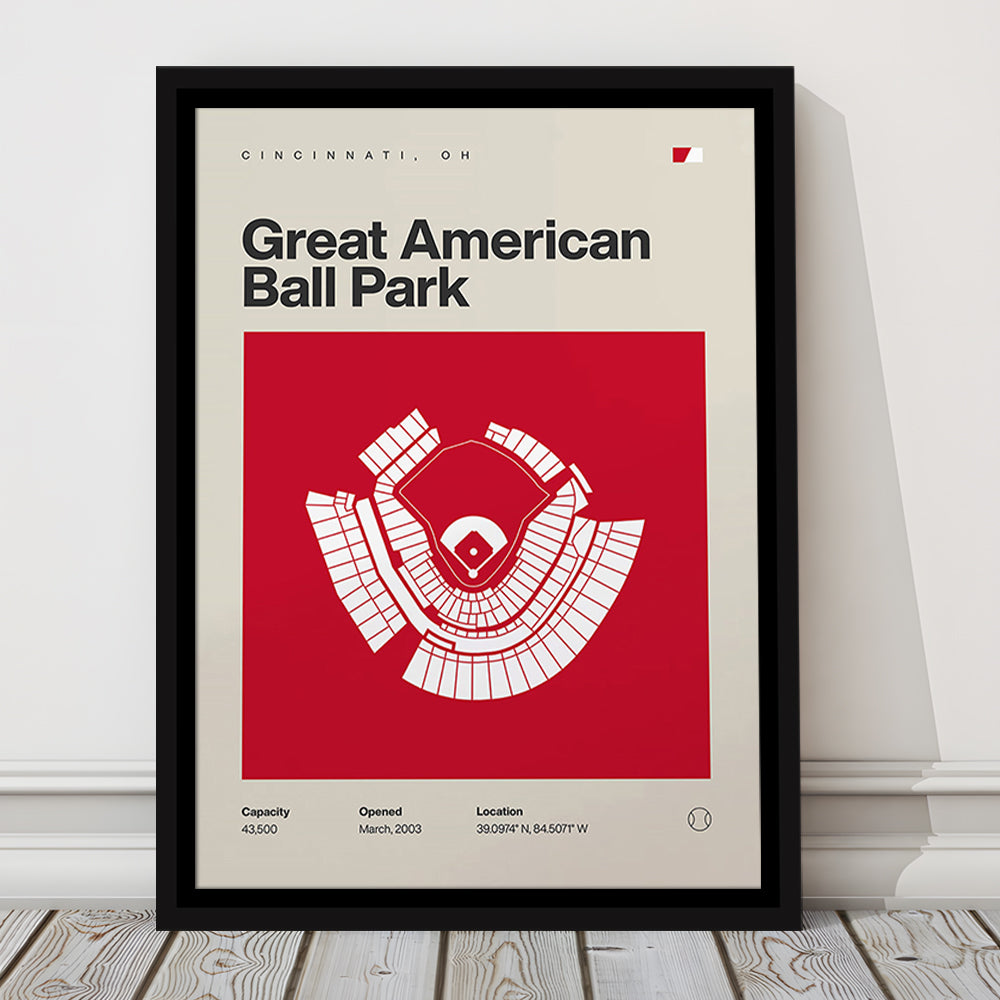 Cincinnati Reds Stadium Print, Great American Ball Park Print, Man Cave Gift, Floating Framed Canvas Print Wall Art