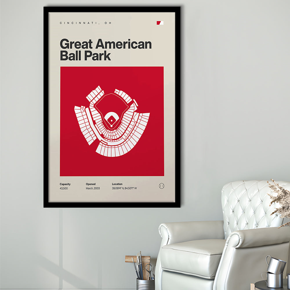 Cincinnati Reds Stadium Print, Great American Ball Park Print, Gifts for him, Sport Art, Framed Art Print Wall Decor