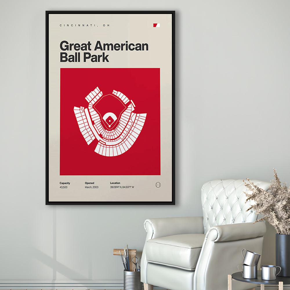 Cincinnati Reds Stadium Print, Great American Ball Park Print, Man Cave Gift, Floating Framed Canvas Print Wall Art