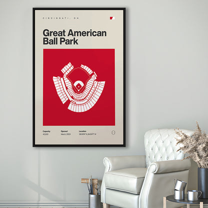 Cincinnati Reds Stadium Print, Great American Ball Park Print, Man Cave Gift, Floating Framed Canvas Print Wall Art