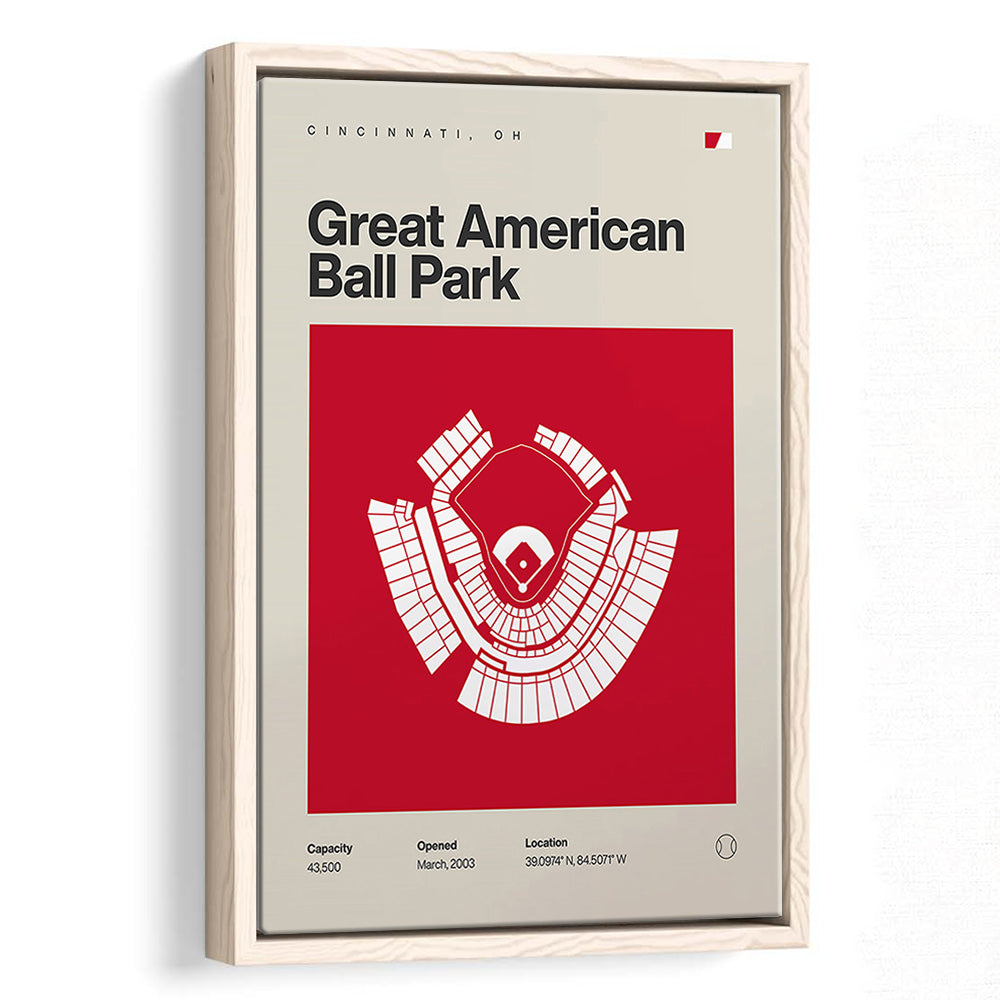 Cincinnati Reds Stadium Print, Great American Ball Park Print, Man Cave Gift, Floating Framed Canvas Print Wall Art
