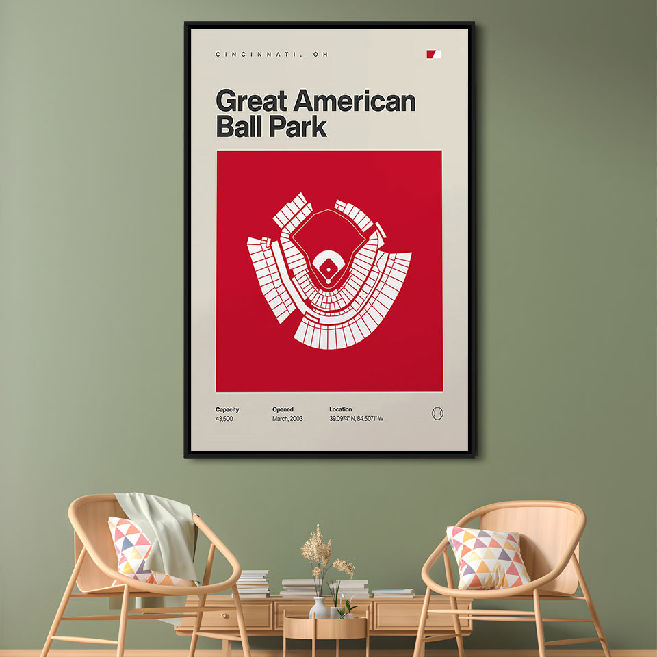 Cincinnati Reds Stadium Print, Great American Ball Park Print, Man Cave Gift, Floating Framed Canvas Print Wall Art