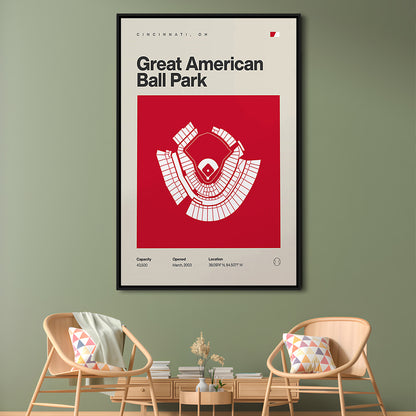 Cincinnati Reds Stadium Print, Great American Ball Park Print, Man Cave Gift, Floating Framed Canvas Print Wall Art