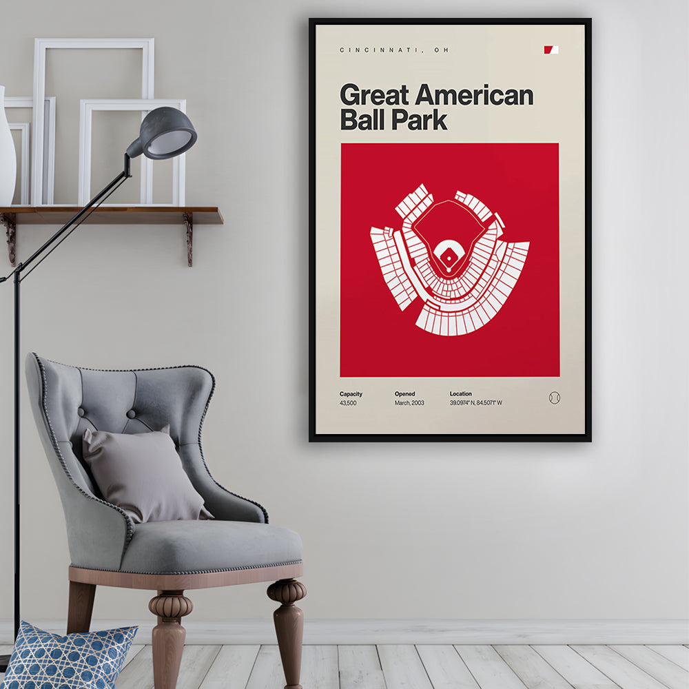 Cincinnati Reds Stadium Print, Great American Ball Park Print, Man Cave Gift, Floating Framed Canvas Print Wall Art