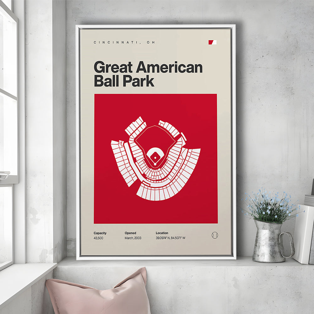 Cincinnati Reds Stadium Print, Great American Ball Park Print, Man Cave Gift, Floating Framed Canvas Print Wall Art