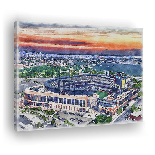 Citi Field Painting Canvas, Mets Painting Stadium Watercolor, Sport Art, Gifts for him, Canvas Print Wall Art