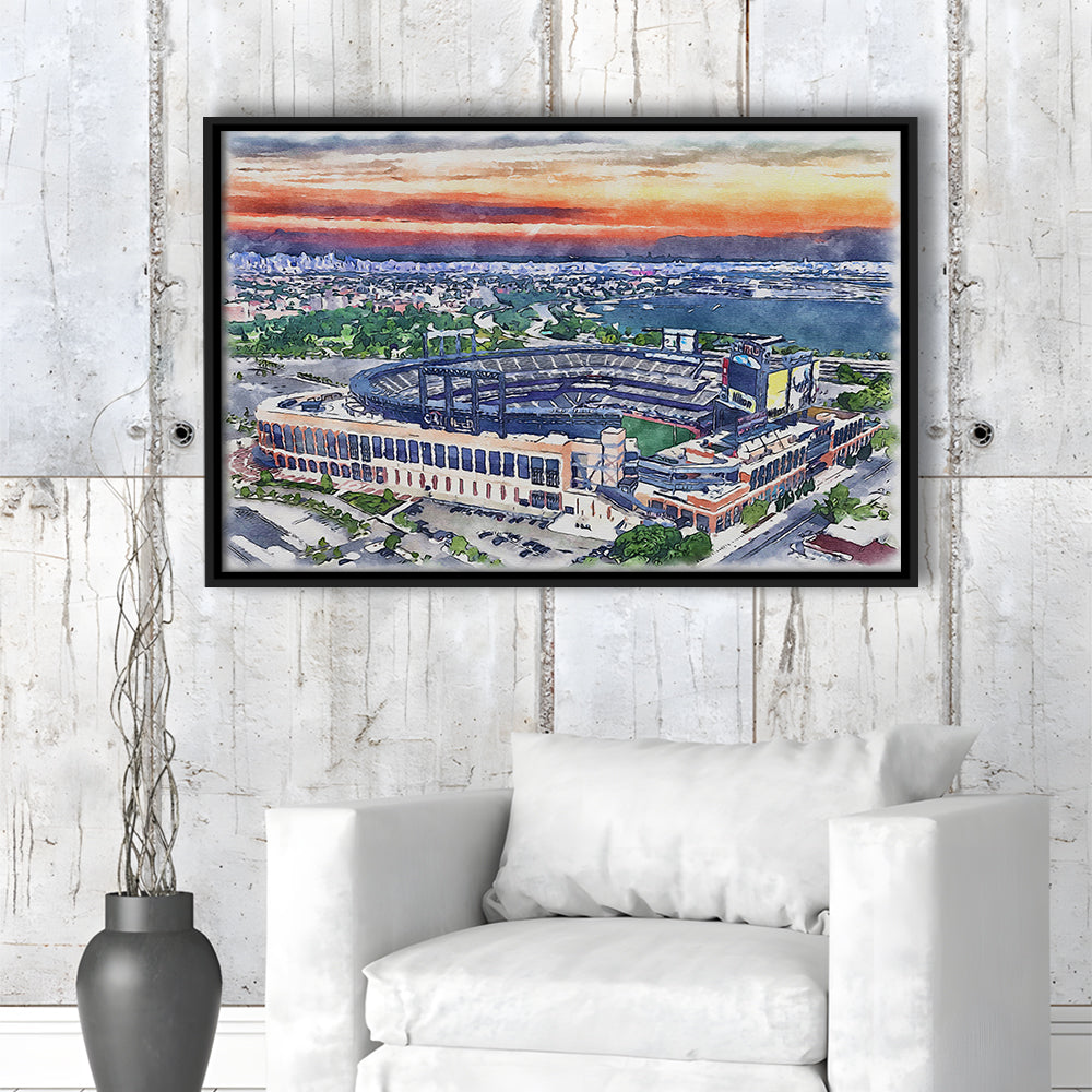 Citi Field Painting Canvas, Mets Painting Stadium Watercolor, Sport Gift Art, Framed Canvas Print Wall Art