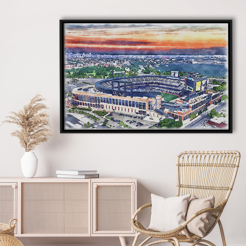 Citi Field Painting Canvas, Mets Painting Stadium Watercolor, Sport Gift Art, Framed Canvas Print Wall Art