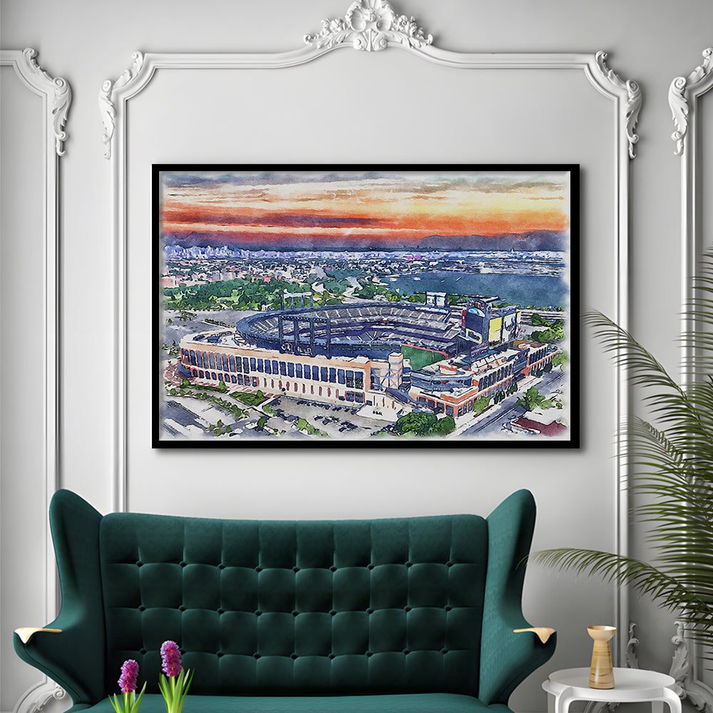 Citi Field Painting Canvas, Mets Painting Stadium Watercolor, Sport Gift Art, Framed Art Print Wall Decor