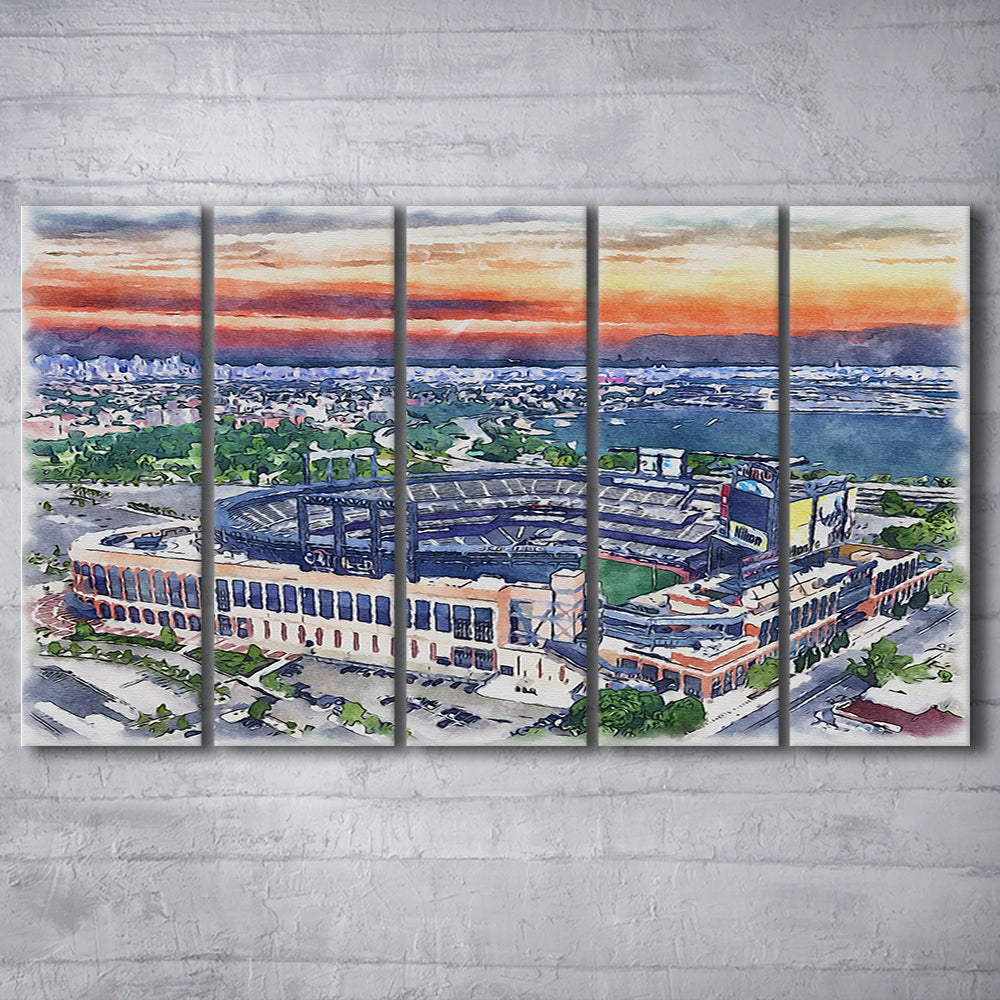Citi Field Painting Canvas, Mets Painting Stadium Watercolor, Sport Art, Extra Large Canvas Print Wall Art