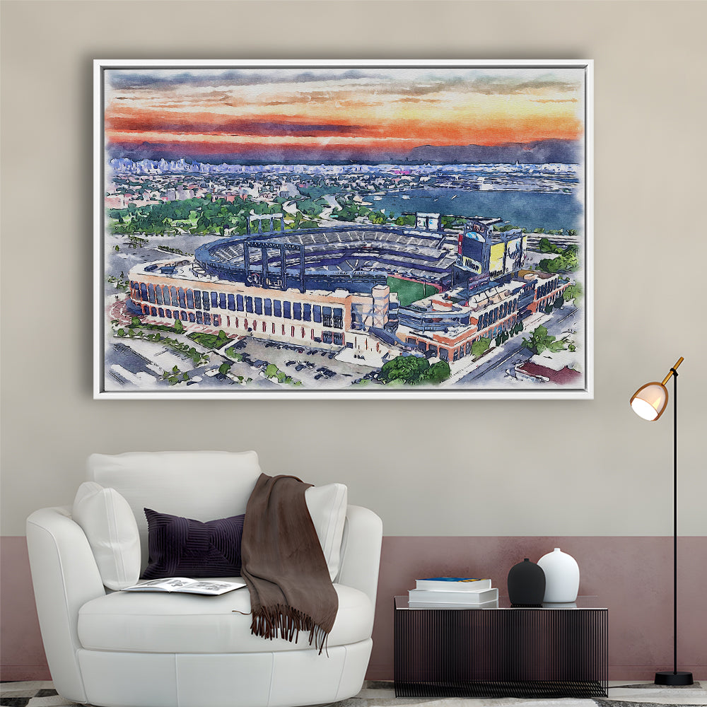 Citi Field Painting Canvas, Mets Painting Stadium Watercolor, Sport Gift Art, Framed Canvas Print Wall Art
