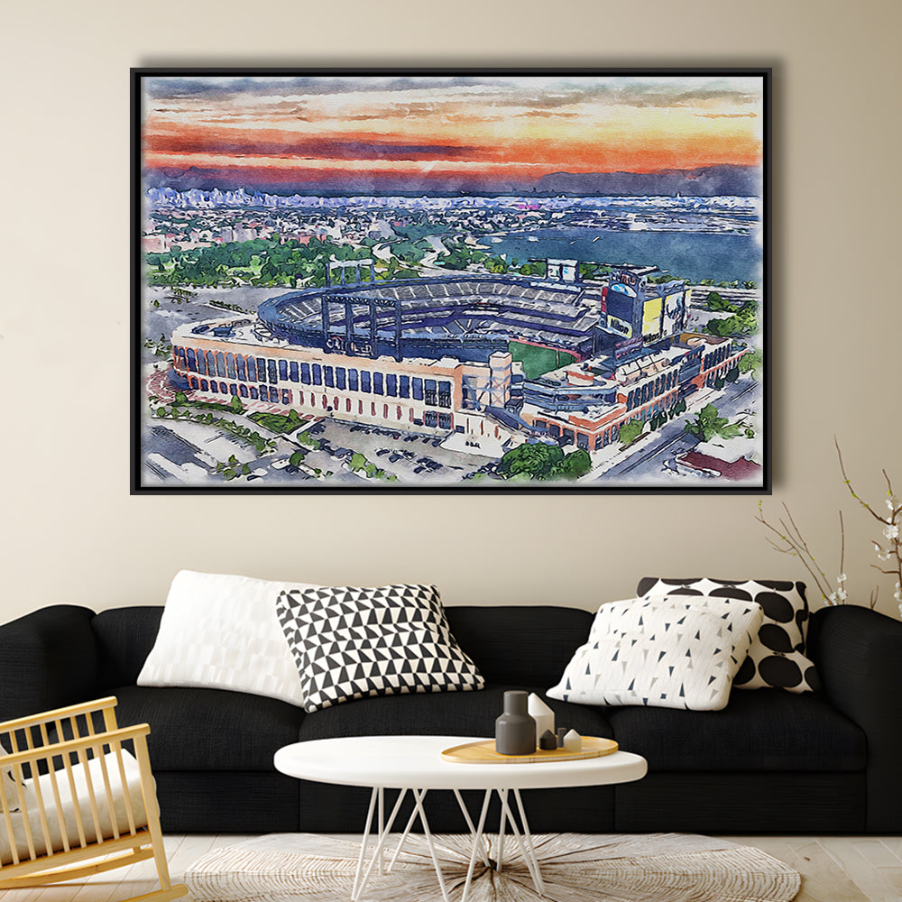 Citi Field Painting Canvas, Mets Painting Stadium Watercolor, Sport Gift Art, Framed Canvas Print Wall Art