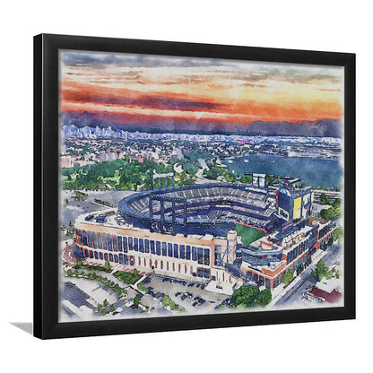 Citi Field Painting Canvas, Mets Painting Stadium Watercolor, Sport Gift Art, Framed Art Print Wall Decor