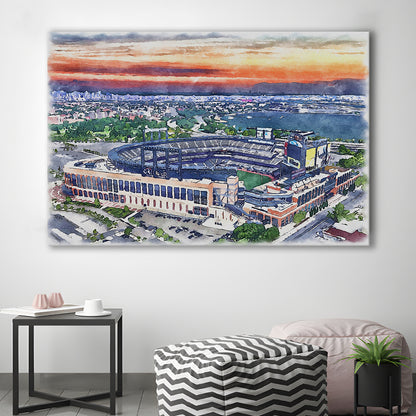 Citi Field Painting Canvas, Mets Painting Stadium Watercolor, Sport Art, Gifts for him, Canvas Print Wall Art