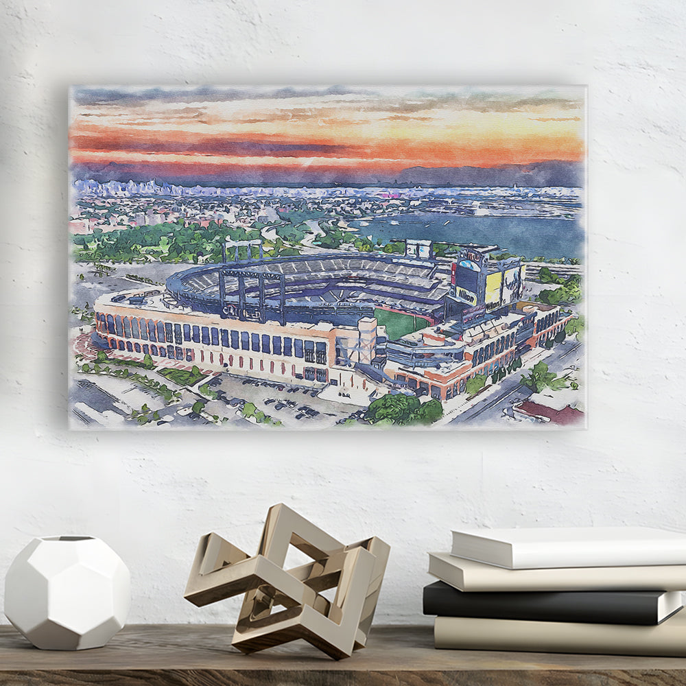 Citi Field Painting Canvas, Mets Painting Stadium Watercolor, Sport Art, Gifts for him, Canvas Print Wall Art