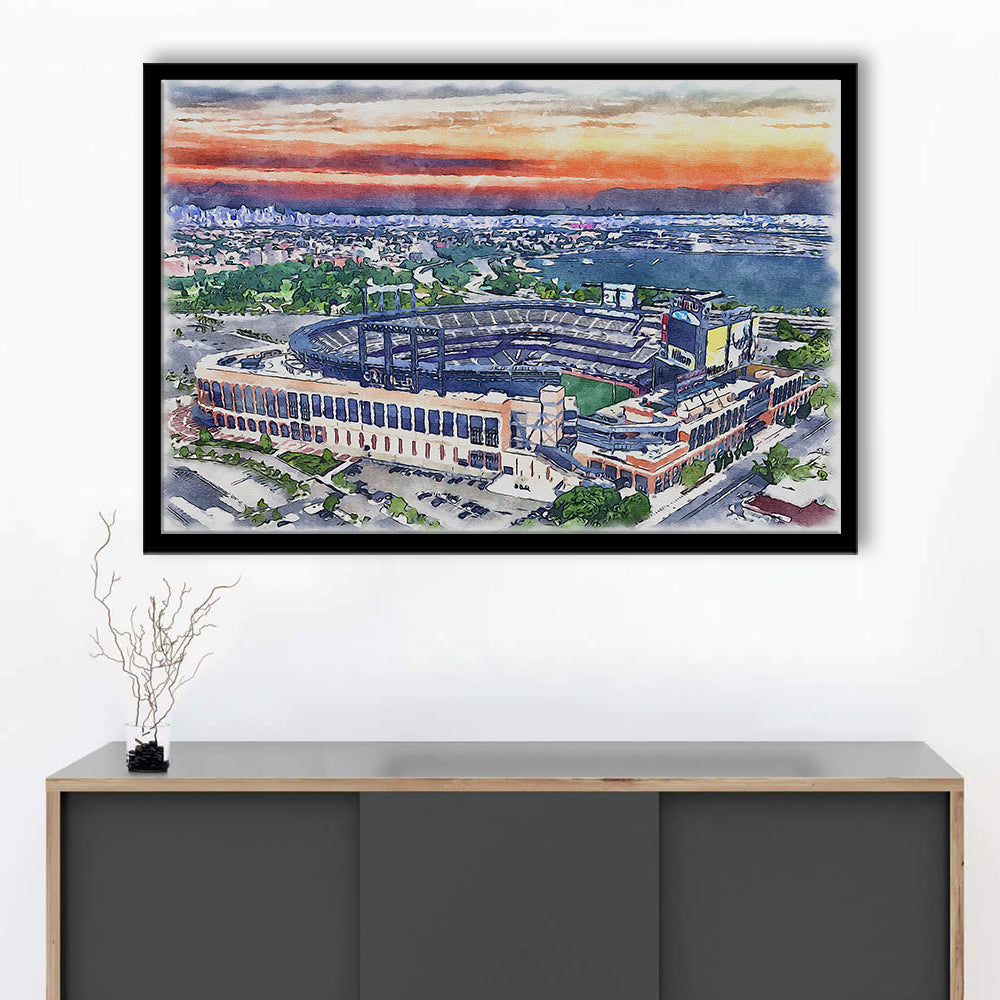 Citi Field Painting Canvas, Mets Painting Stadium Watercolor, Sport Gift Art, Framed Art Print Wall Decor