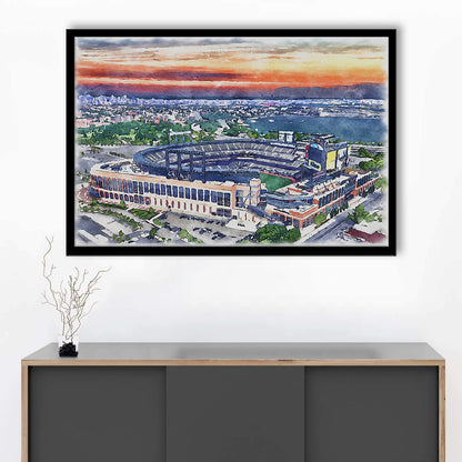 Citi Field Painting Canvas, Mets Painting Stadium Watercolor, Sport Gift Art, Framed Art Print Wall Decor