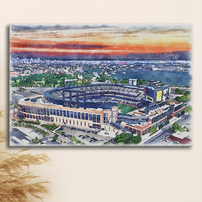 Citi Field Painting Canvas, Mets Painting Stadium Watercolor, Sport Art, Gifts for him, Canvas Print Wall Art