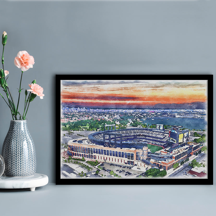 Citi Field Painting Canvas, Mets Painting Stadium Watercolor, Sport Gift Art, Framed Art Print Wall Decor