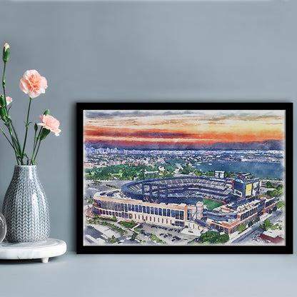 Citi Field Painting Canvas, Mets Painting Stadium Watercolor, Sport Gift Art, Framed Art Print Wall Decor