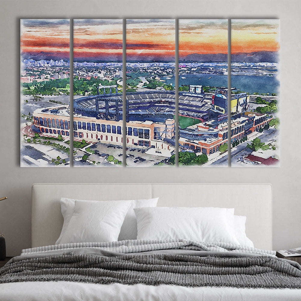 Citi Field Painting Canvas, Mets Painting Stadium Watercolor, Sport Art, Extra Large Canvas Print Wall Art