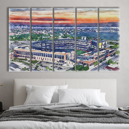 Citi Field Painting Canvas, Mets Painting Stadium Watercolor, Sport Art, Extra Large Canvas Print Wall Art