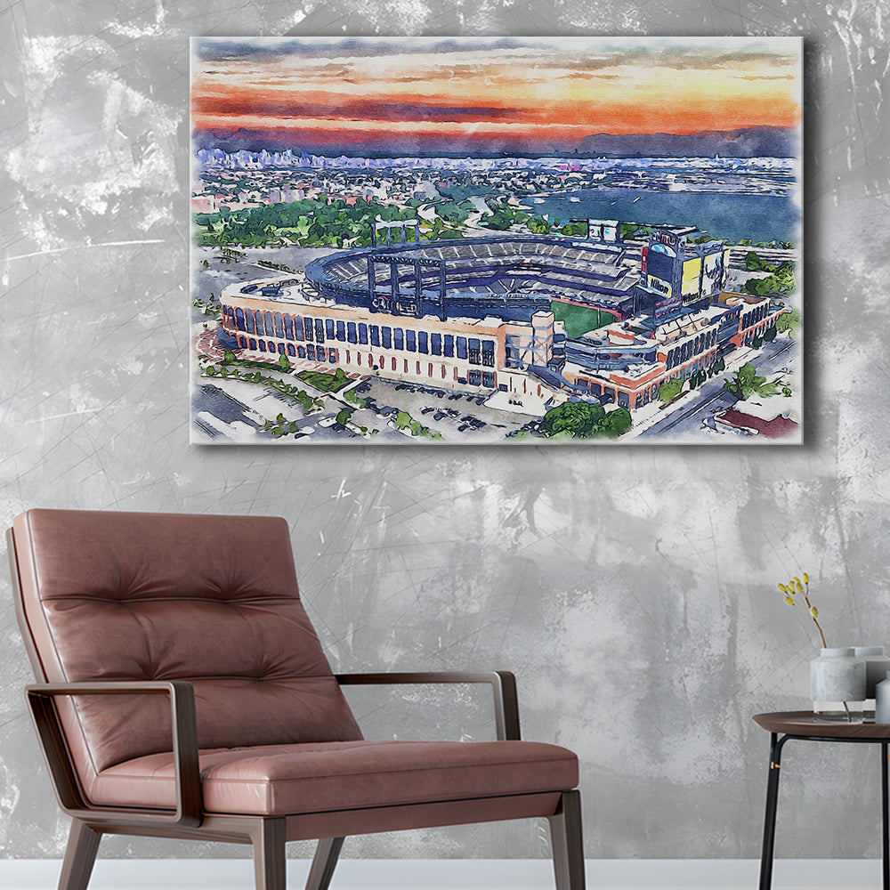 Citi Field Painting Canvas, Mets Painting Stadium Watercolor, Sport Art, Gifts for him, Canvas Print Wall Art