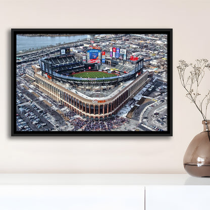 Citi Field Aerial View, Stadium Canvas, Sport Art, Framed Canvas Print Wall Art, Floating Frame