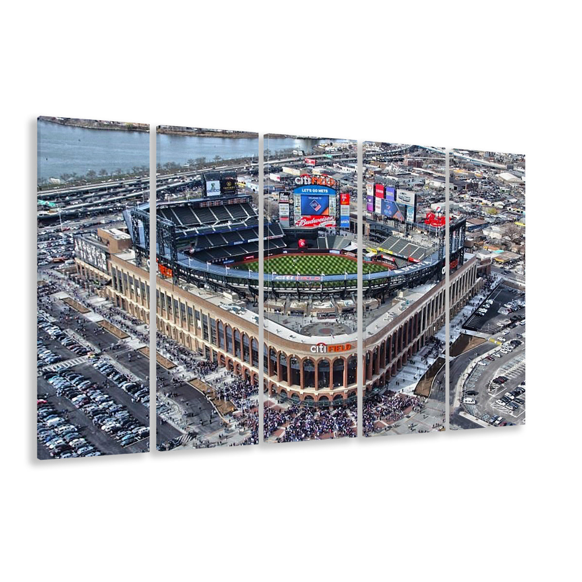 Citi Field Aerial View, Stadium Canvas, Sport Art, 5 Panel B, Extra Large Canvas, Canvas Print Wall Art