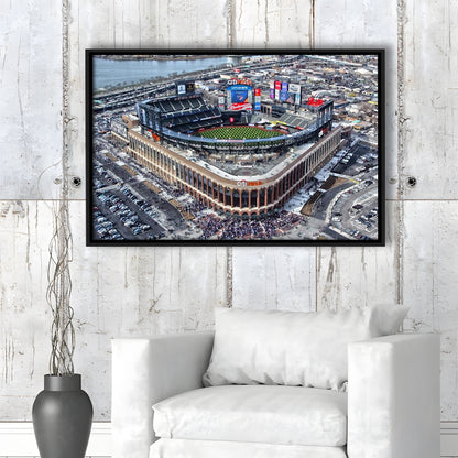 Citi Field Aerial View, Stadium Canvas, Sport Art, Framed Canvas Print Wall Art, Floating Frame