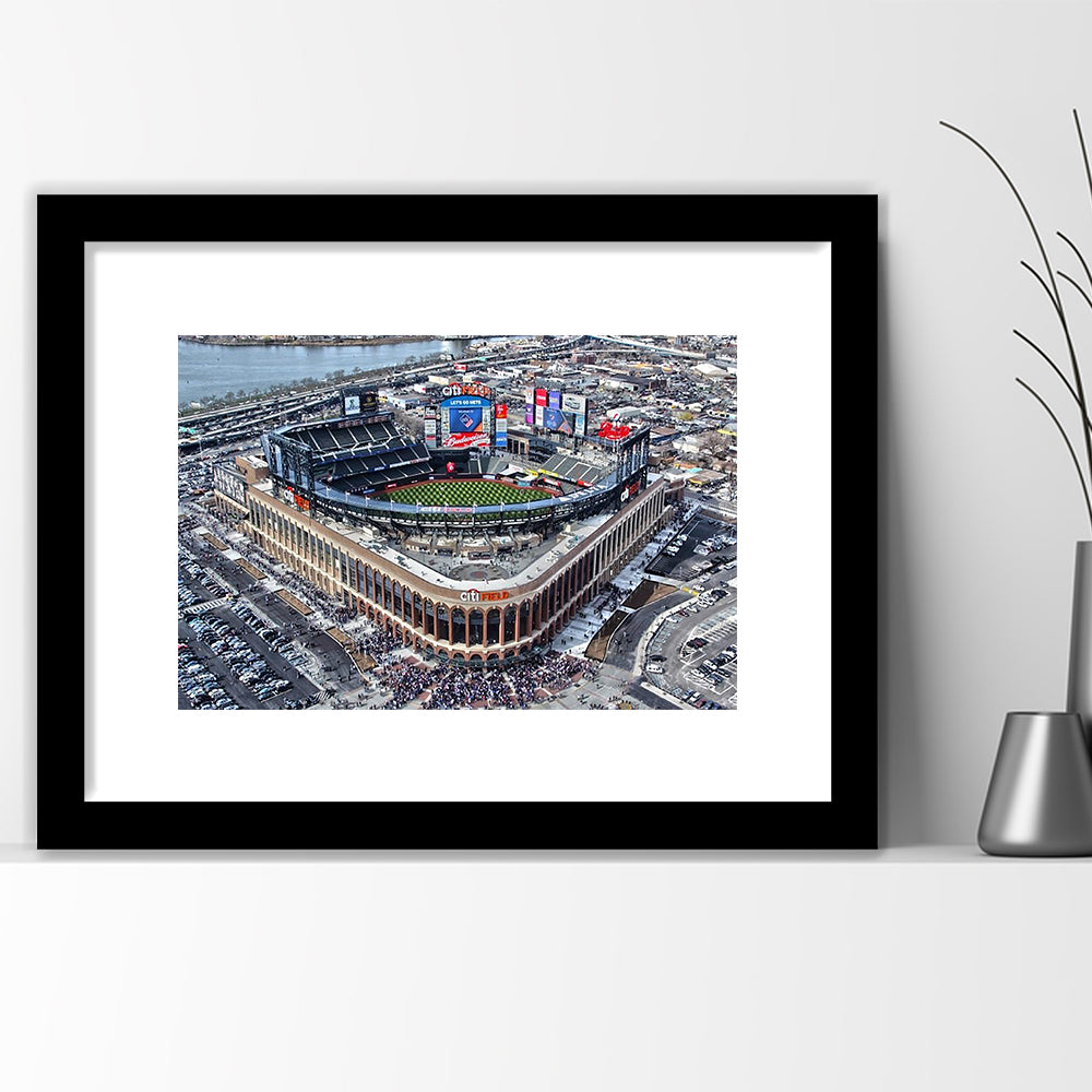 Citi Field Aerial View, Stadium Canvas, Sport Art, Gift for him, White Border Framed Art Print Wall Decor