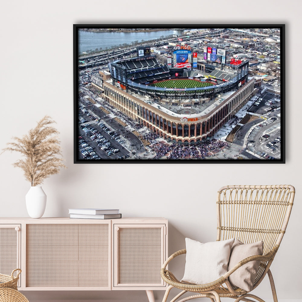 Citi Field Aerial View, Stadium Canvas, Sport Art, Framed Canvas Print Wall Art, Floating Frame