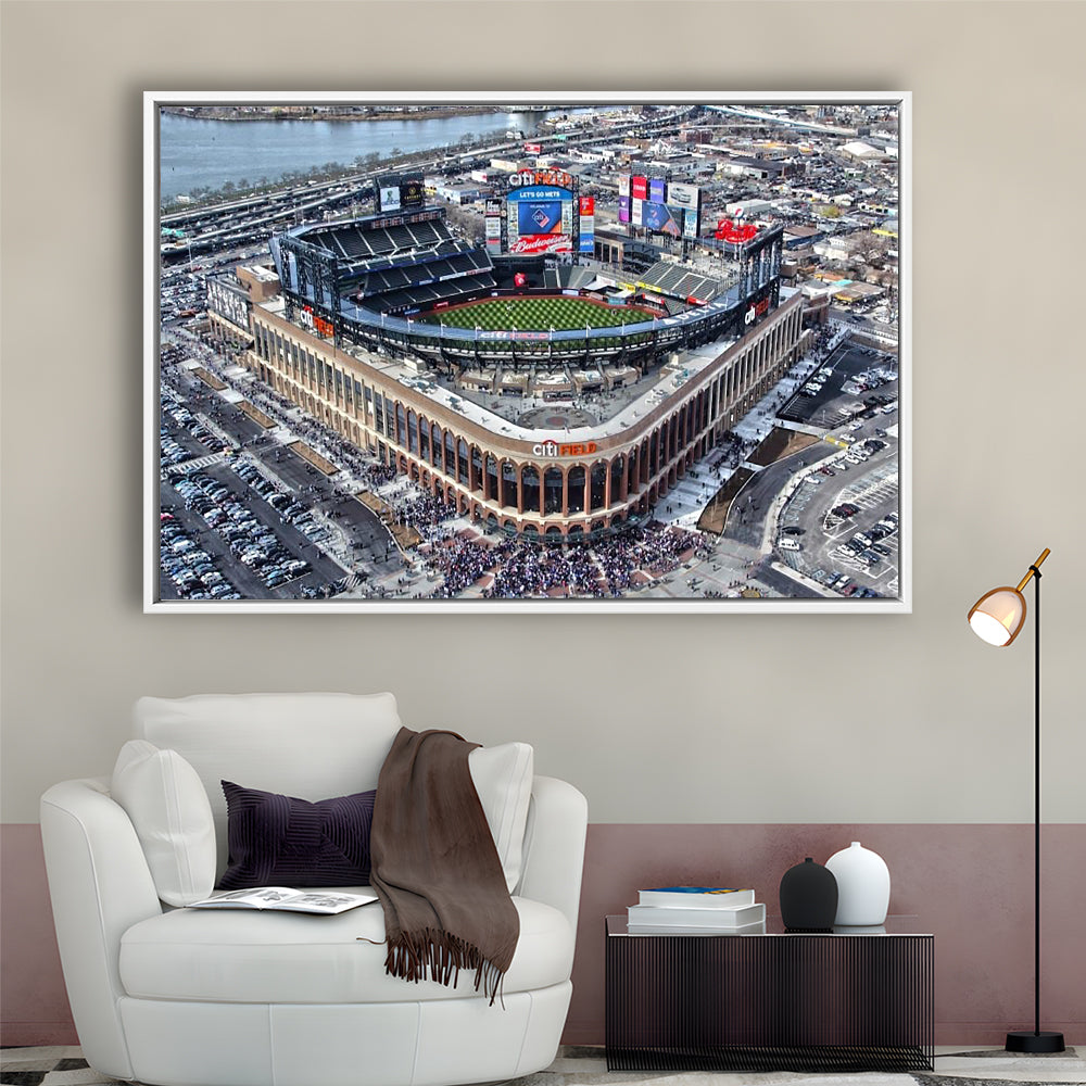 Citi Field Aerial View, Stadium Canvas, Sport Art, Framed Canvas Print Wall Art, Floating Frame