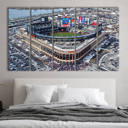 Citi Field Aerial View, Stadium Canvas, Sport Art, 5 Panel B, Extra Large Canvas, Canvas Print Wall Art