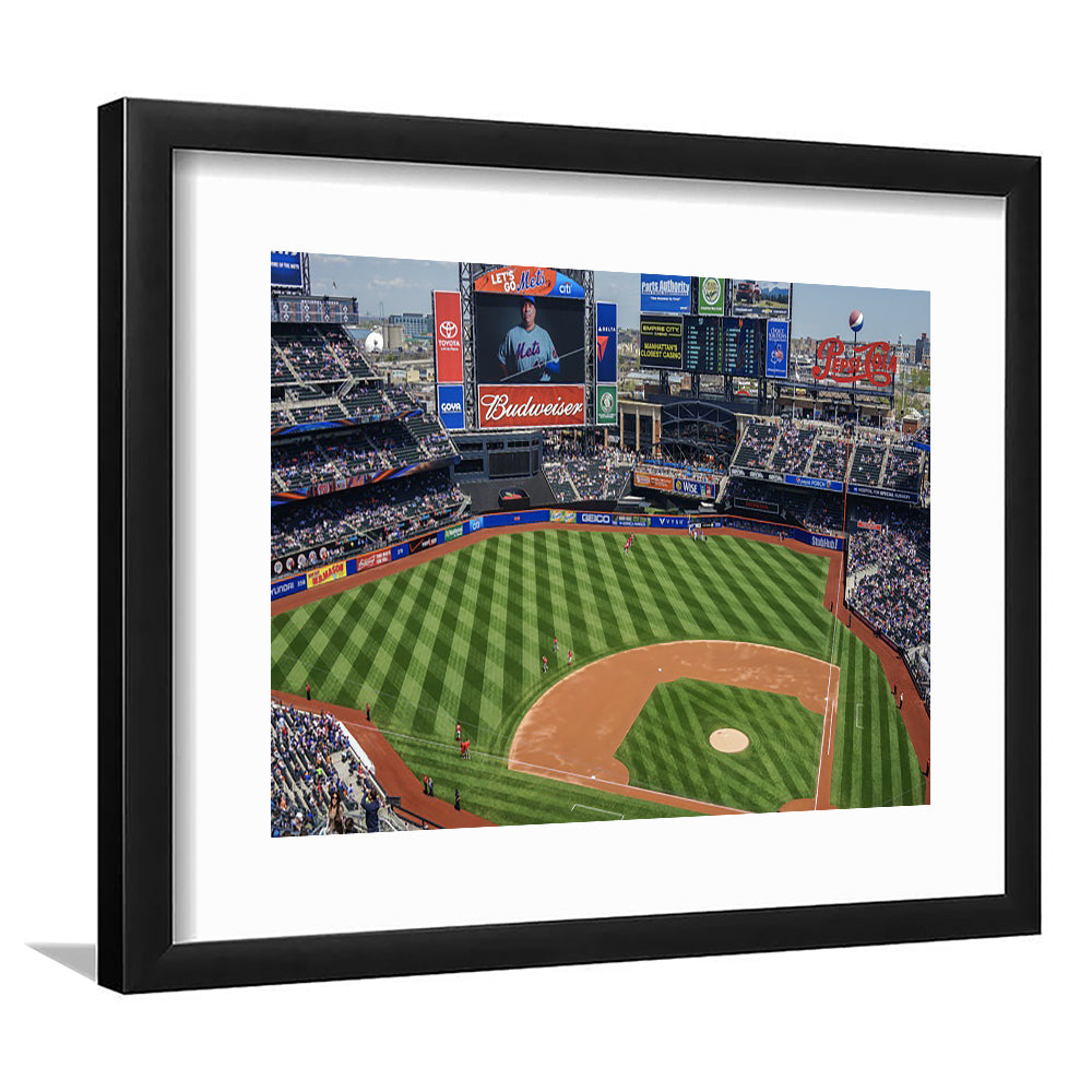Citi Field Center, Stadium Canvas, Sport Art, Gift for him, White Border Framed Art Print Wall Decor