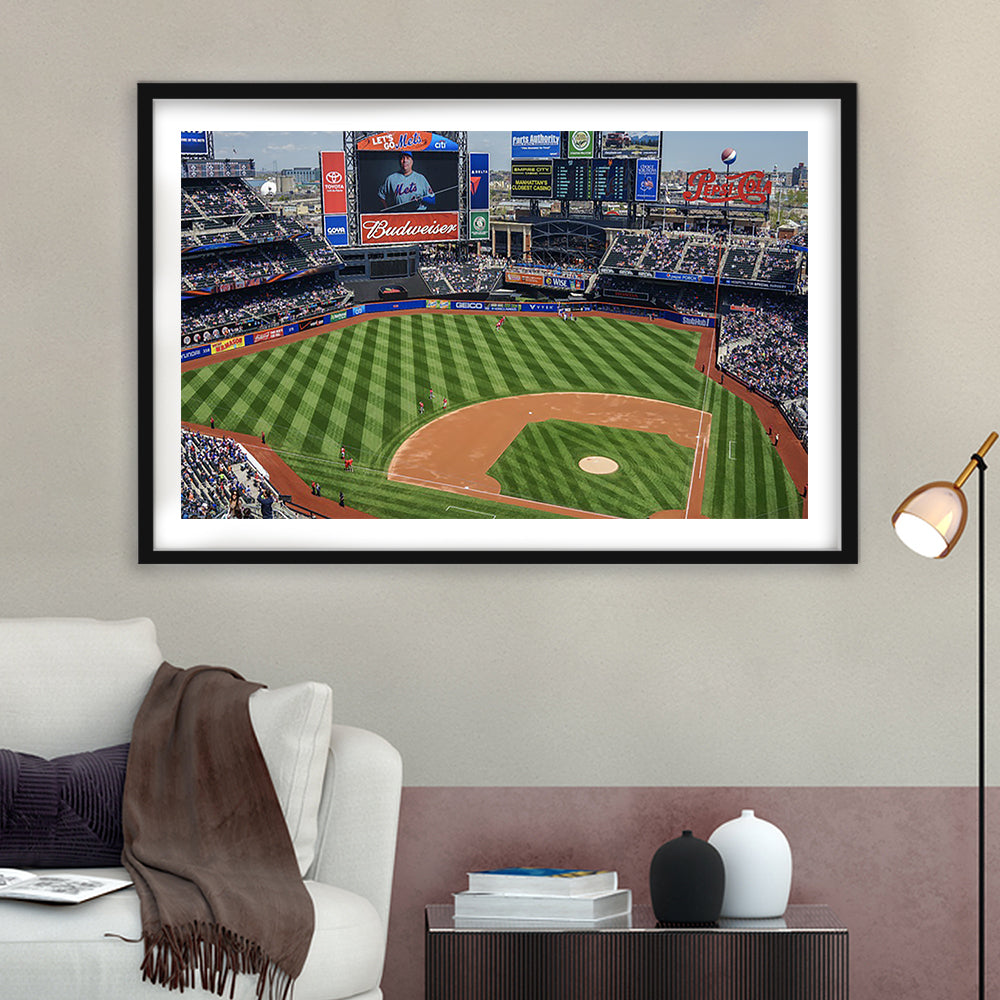 Citi Field Center, Stadium Canvas, Sport Art, Gift for him, White Border Framed Art Print Wall Decor