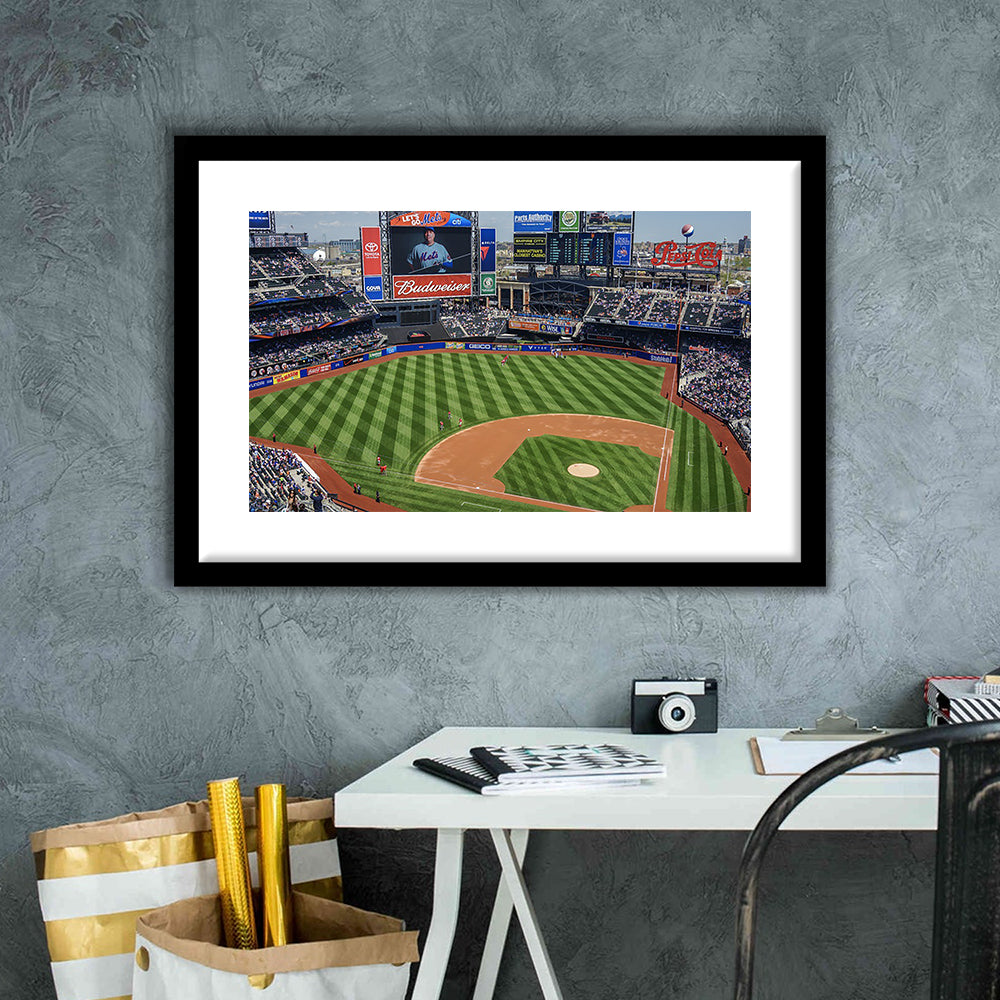 Citi Field Center, Stadium Canvas, Sport Art, Gift for him, White Border Framed Art Print Wall Decor