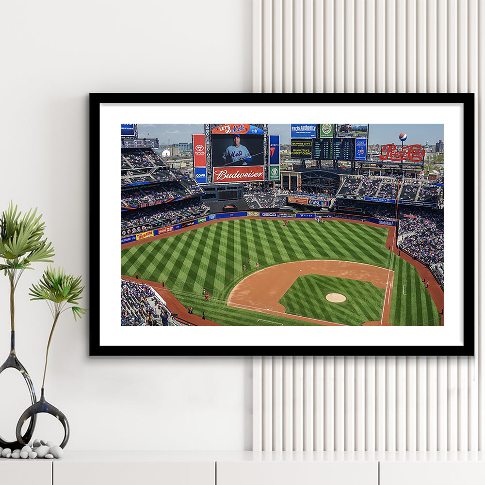 Citi Field Center, Stadium Canvas, Sport Art, Gift for him, White Border Framed Art Print Wall Decor