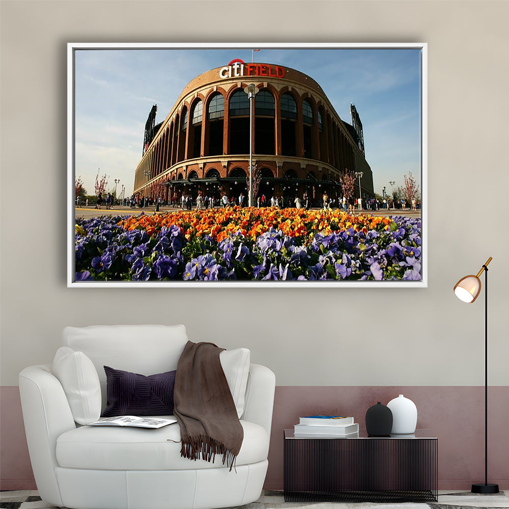 Citi Field Outside View, Stadium Canvas, Sport Art, Framed Canvas Print Wall Art, Floating Frame