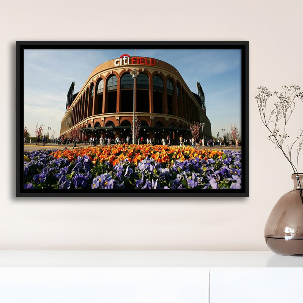 Citi Field Outside View, Stadium Canvas, Sport Art, Framed Canvas Print Wall Art, Floating Frame
