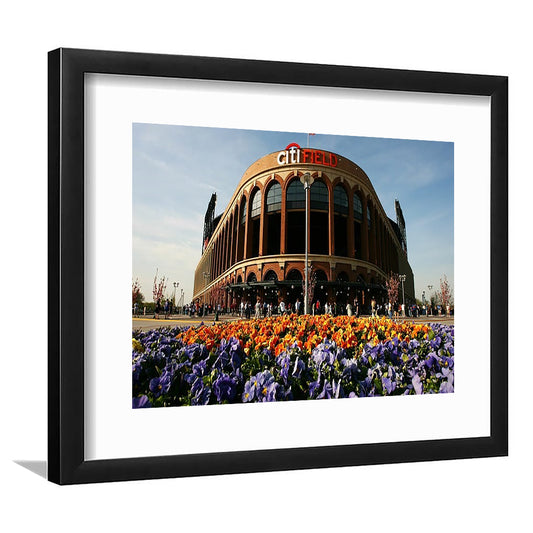 Citi Field Outside View, Stadium Canvas, Sport Art, Gift for him, White Border Framed Art Print Wall Decor