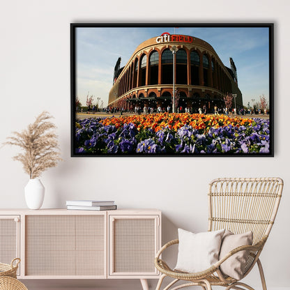 Citi Field Outside View, Stadium Canvas, Sport Art, Framed Canvas Print Wall Art, Floating Frame