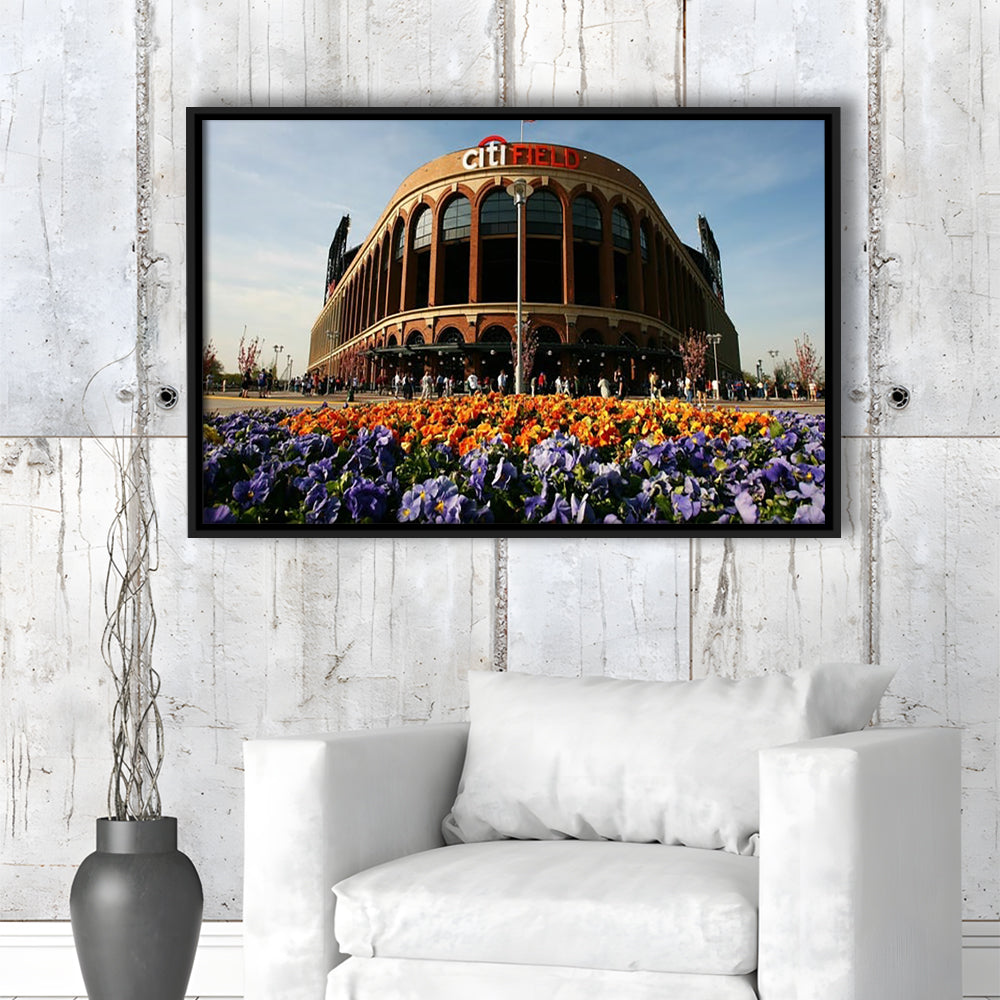 Citi Field Outside View, Stadium Canvas, Sport Art, Framed Canvas Print Wall Art, Floating Frame