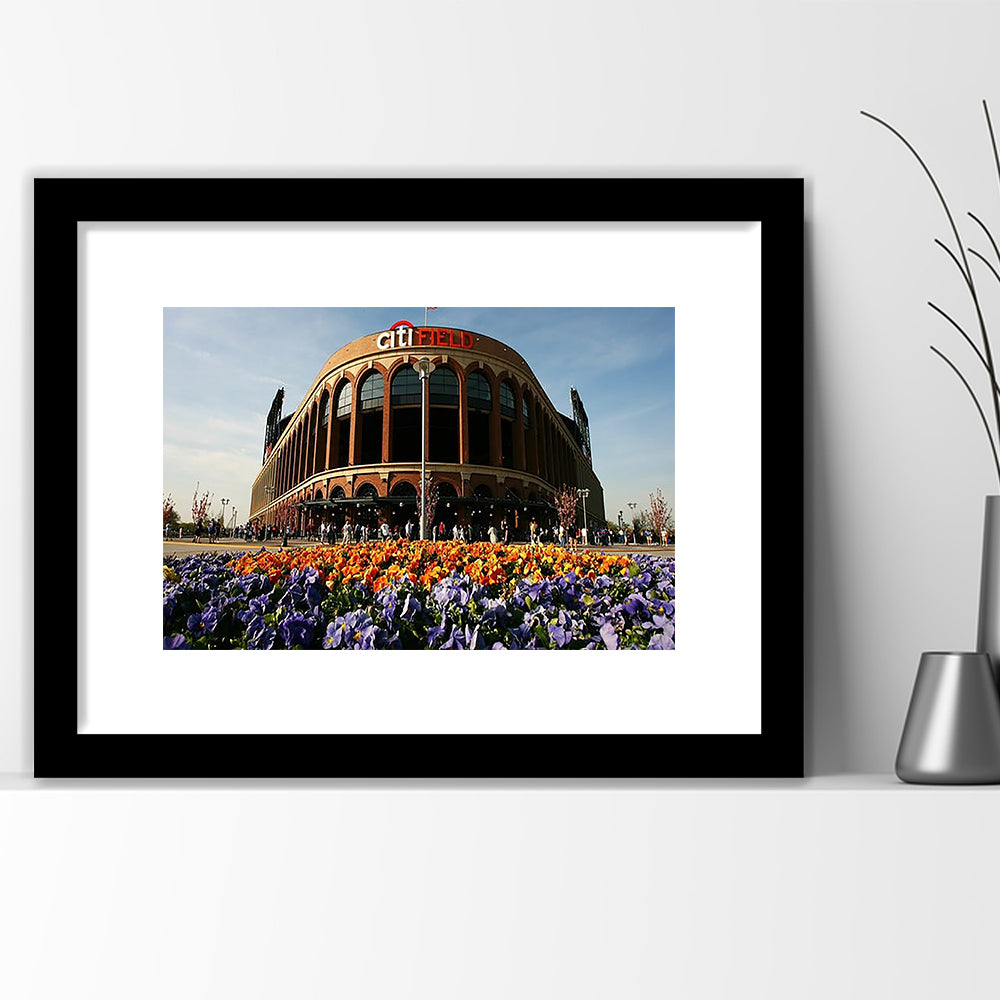 Citi Field Outside View, Stadium Canvas, Sport Art, Gift for him, White Border Framed Art Print Wall Decor