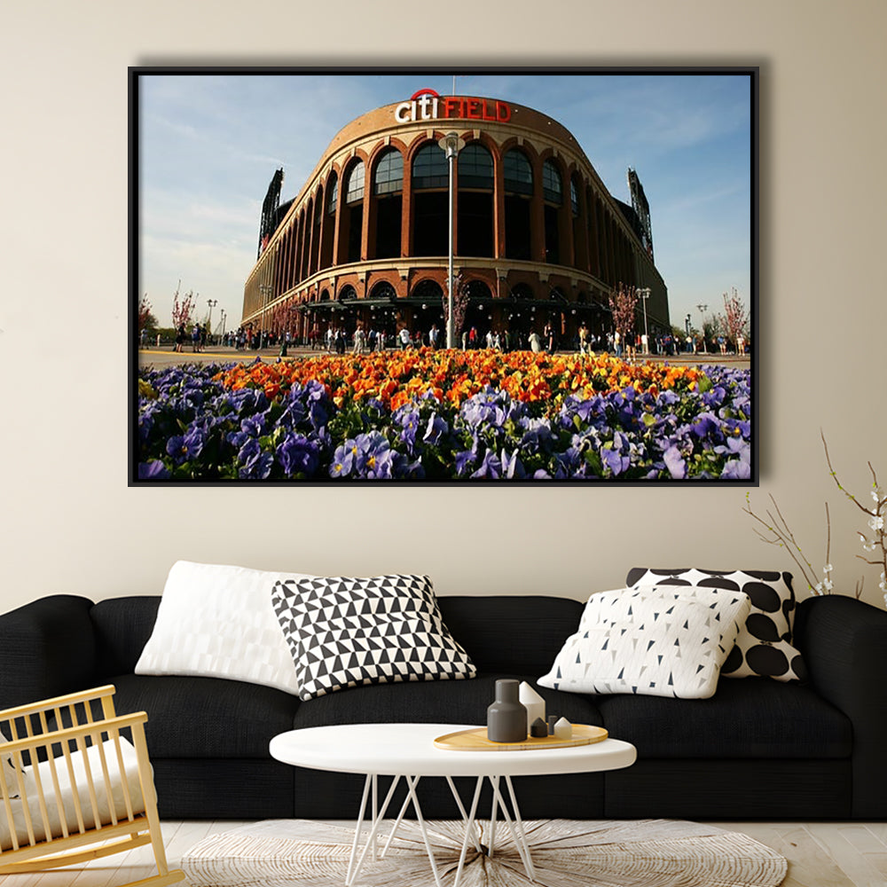 Citi Field Outside View, Stadium Canvas, Sport Art, Framed Canvas Print Wall Art, Floating Frame