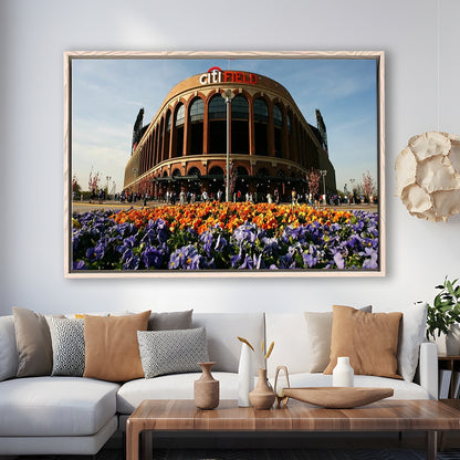 Citi Field Outside View, Stadium Canvas, Sport Art, Framed Canvas Print Wall Art, Floating Frame