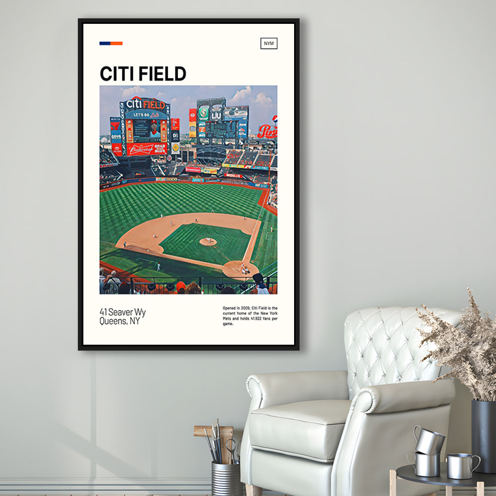 Citi Field Print, New York Mets Stadium Canvas Art, Man Cave Gift, Floating Framed Canvas Print Wall Art